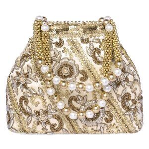 1541 Cream Potli Bag Gift Handmade Evening bags Stylish Bridal Wristlet